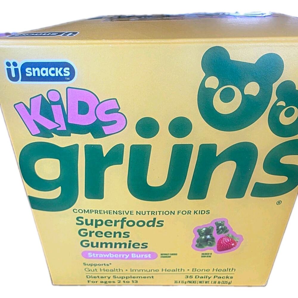 Grüns Kids Superfoods Greens Gummies – Strawberry Burst – 33 Sealed Daily Packs